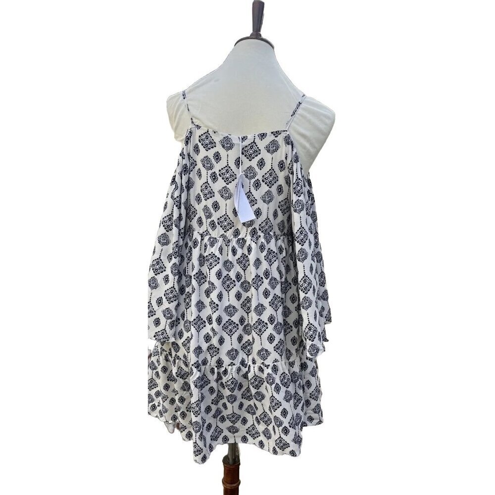 Glamorous Tile Print Cold Shoulder Mini Dress Size Small Lace Insert - Picture 11 of 14